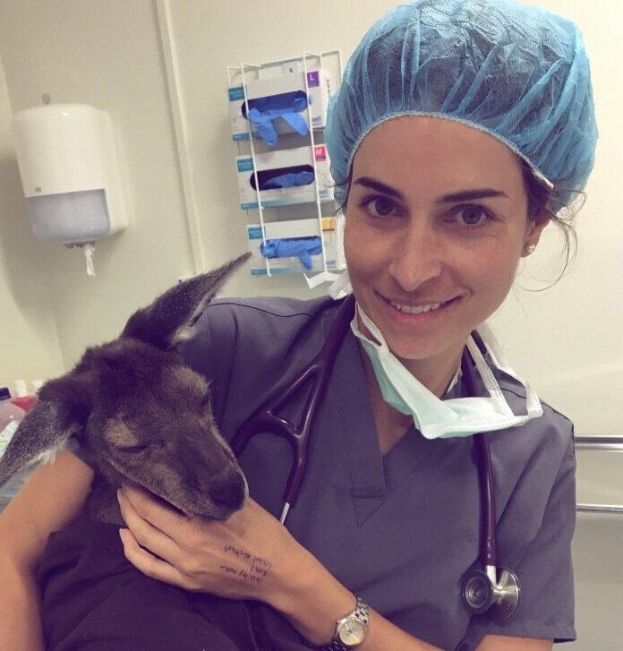 Portrait of Dr Keely Wilson Anaesthesia Specialist with a kangaroo